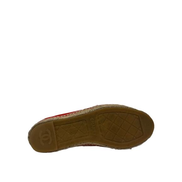 CHANEL Red Lambskin Leather CC Logo Cap Toe Espadrilles Loafers Size 37 US 7 - Picture 10 of 11